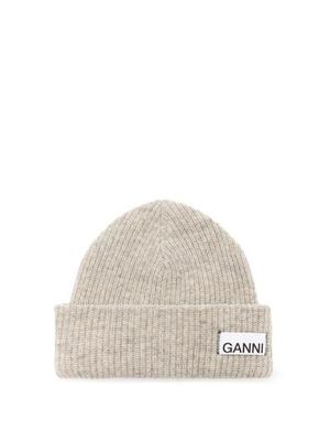 Ganni - Logo-patch Ribbed Wool-blend Beanie - Womens - Grey - recommended by Andrea Badendyck
