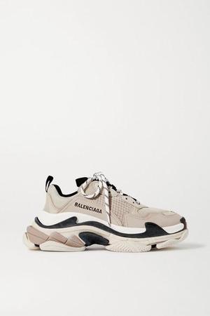 Balenciaga - Triple S Logo-embroidered Leather And Mesh Sneakers - Beige - recommended by Andrea Badendyck