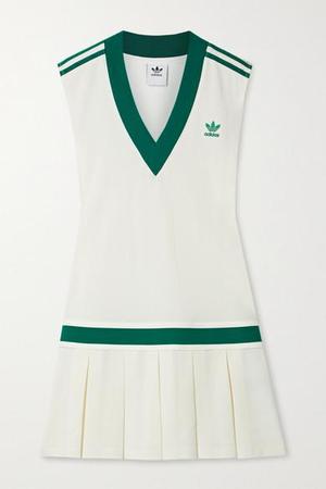 adidas Originals - Striped Pleated Recycled Piqué Tennis Dress - Off-white - recommended by Neizhab