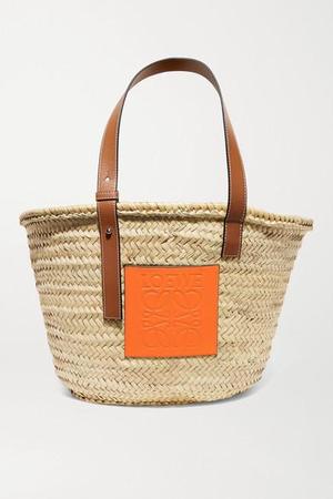 Loewe - + Paula's Ibiza Medium Leather-trimmed Woven Raffia Tote - Orange - recommended by Andrea Badendyck